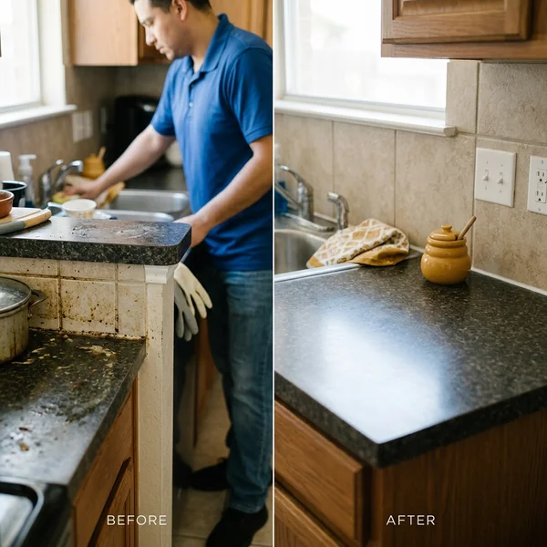 Kitchen before and after deep clean