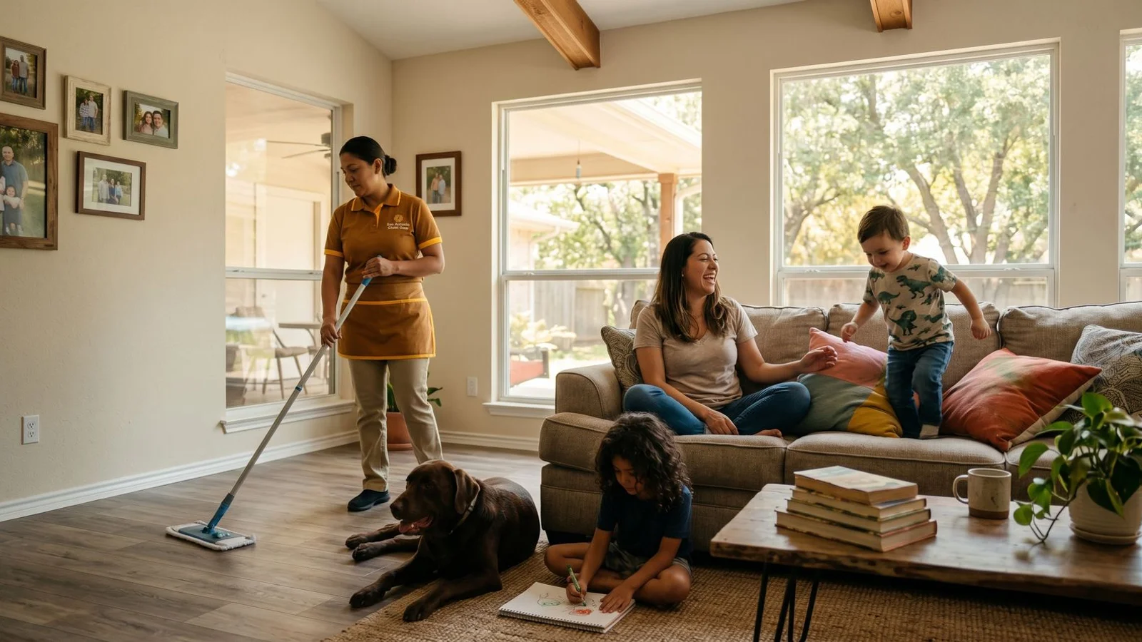 San Antonio family in a clean living room