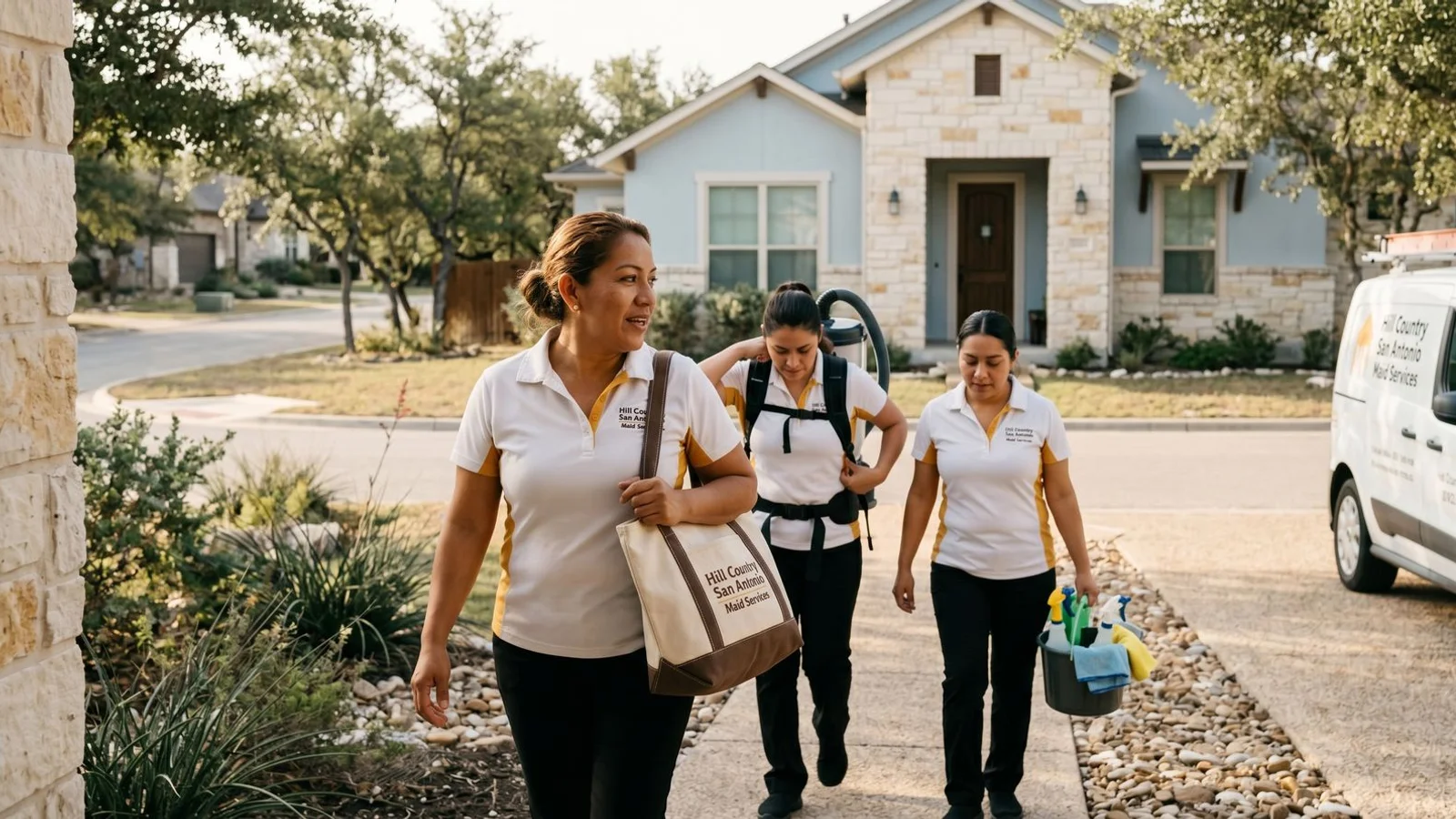San Antonio Maid Services team arriving at a Hill Country home