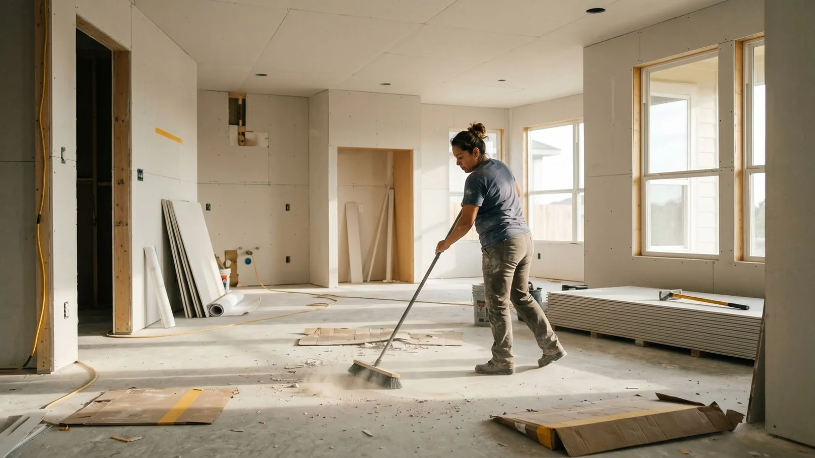 New construction interior with drywall dust