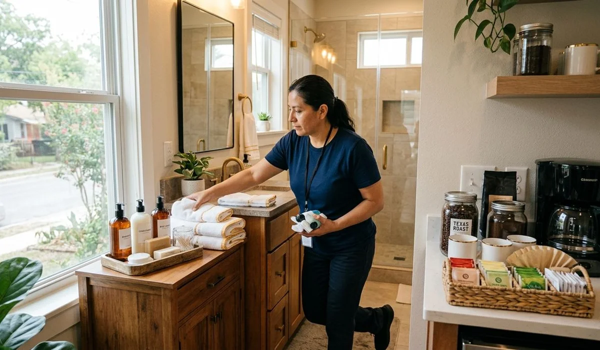 Restocked bathroom and toiletries between guests
