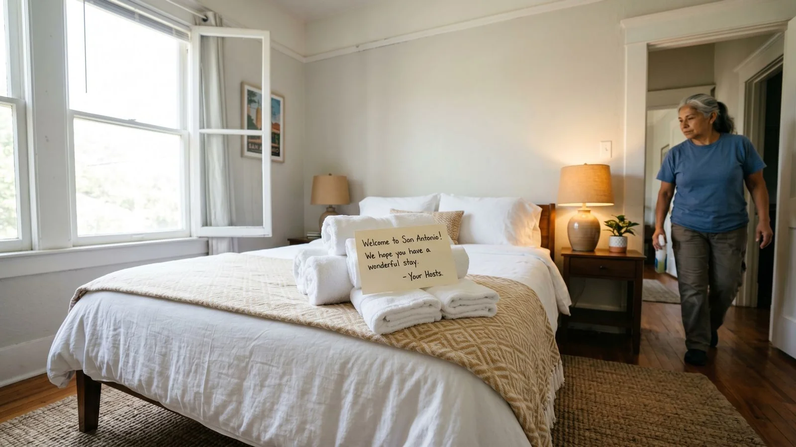 Staged Airbnb bedroom ready for next guest