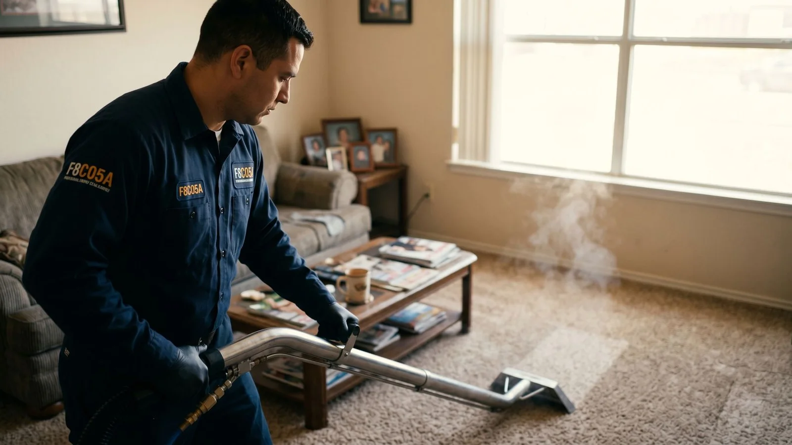 Steam extraction wand on carpet
