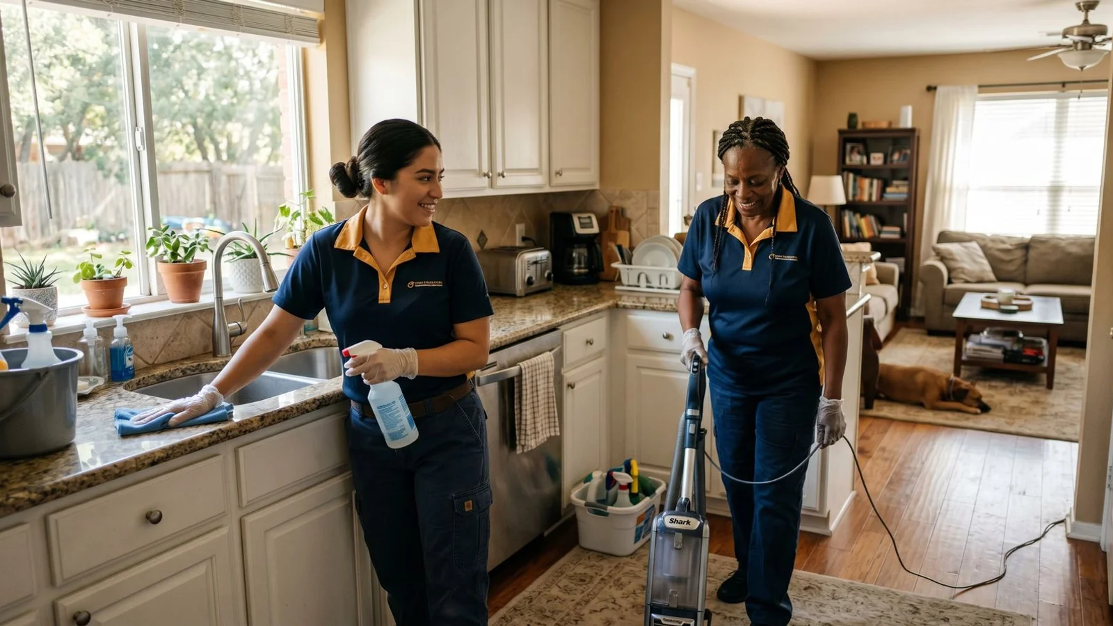 Two cleaners working as a team in a San Antonio home